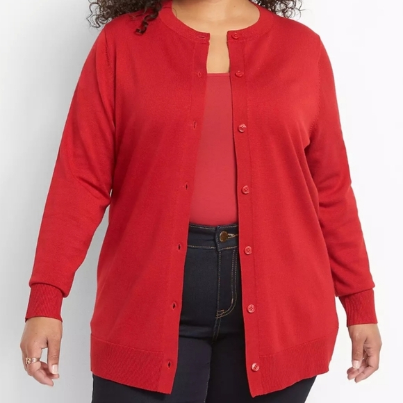 Lane Bryant Vibrant Casual NWOT Red Button Front Longline Cardigan 18/20 - Picture 9 of 11